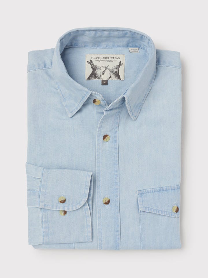 Men's Blue Cotton Chambray Shirt