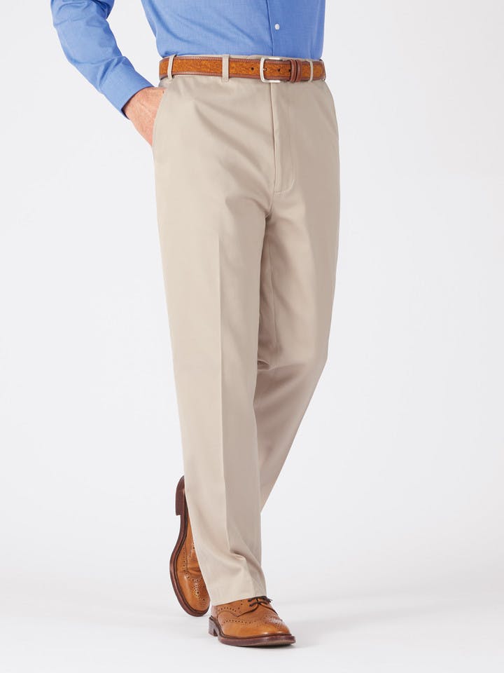 Men's Sand Beige Cotton & Silk Chino Pants