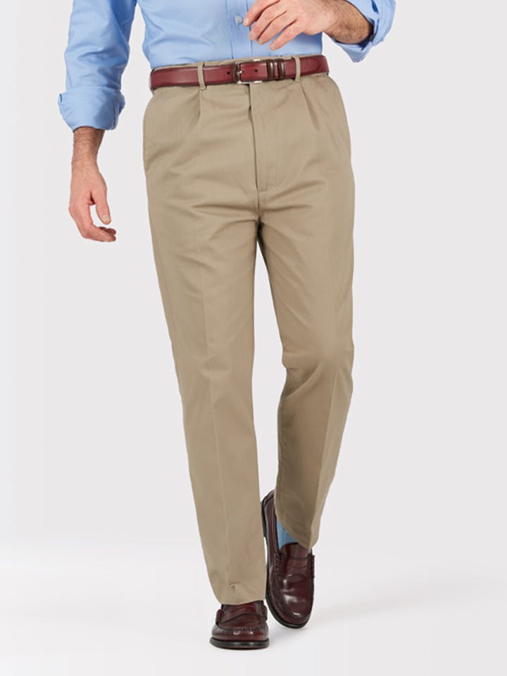 Image of Mens Sand Brown Pleated Chinos