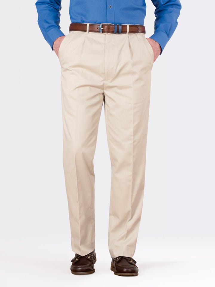 Image of Mens Stone White Pleated Chinos