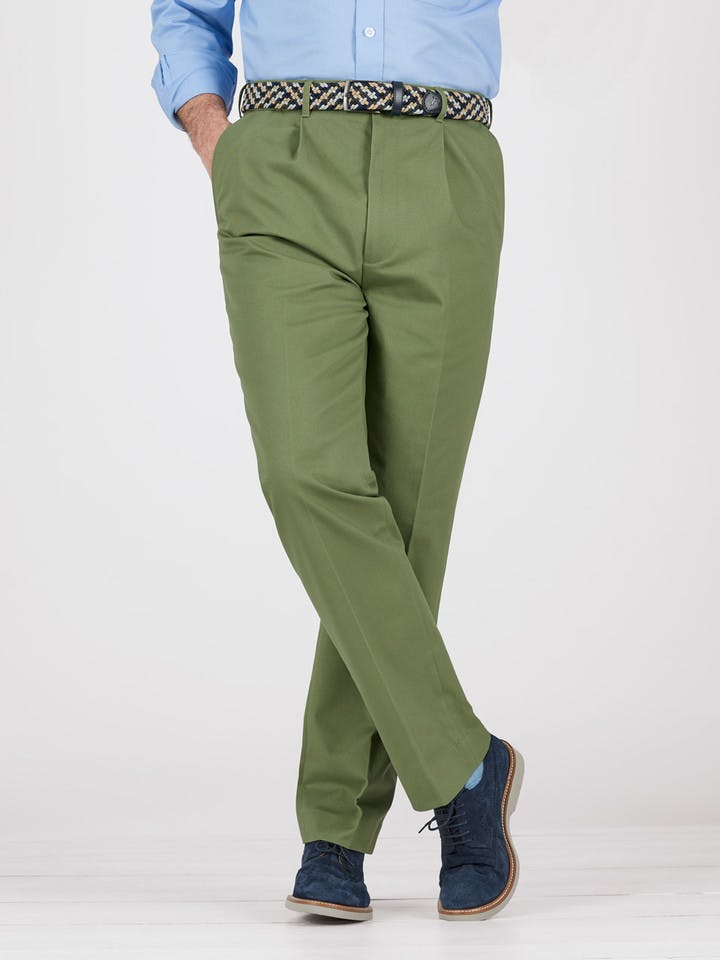 Image of Mens Green Pleated Chinos