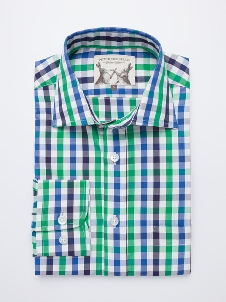 Men's Green & Blue Ensign Check Long Sleeve Shirt