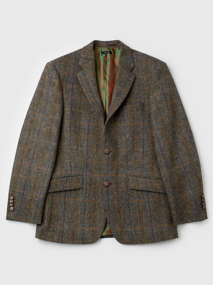 Men's Brown Green Harris Tweed Wool Jacket