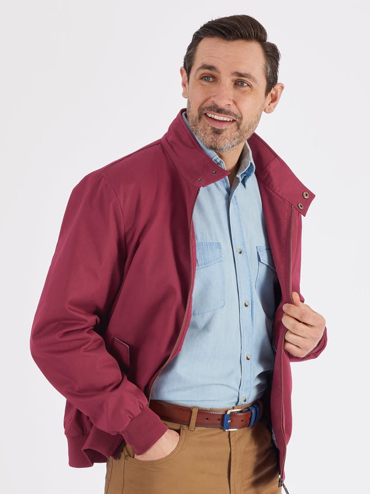 Men's Burgundy Harrington Jacket On Model