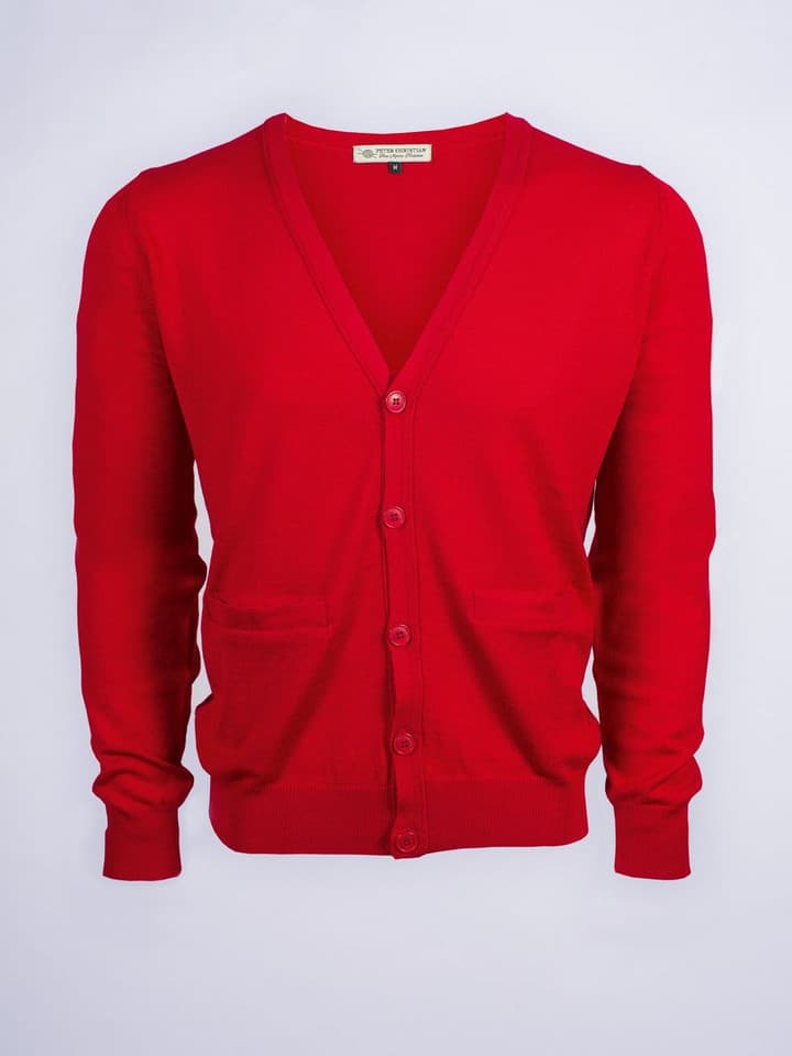 Men's Red Merino Wool Cardigan