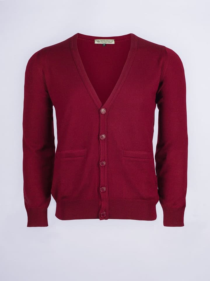 Men's Wine / Burgundy Merino Wool Cardigan