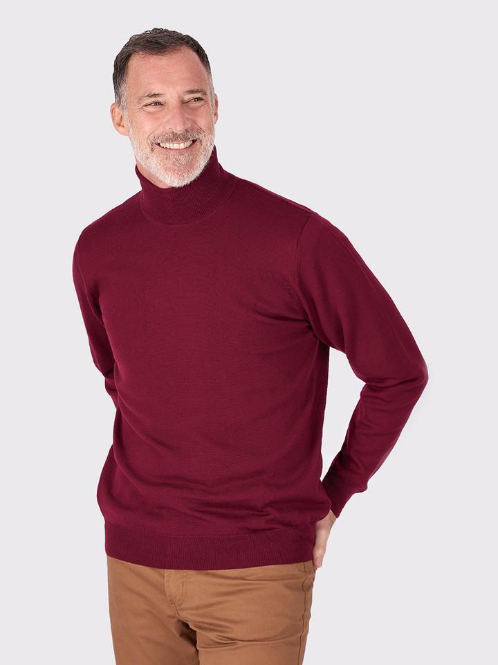 Men's Burgundy Turtleneck Sweater On Model