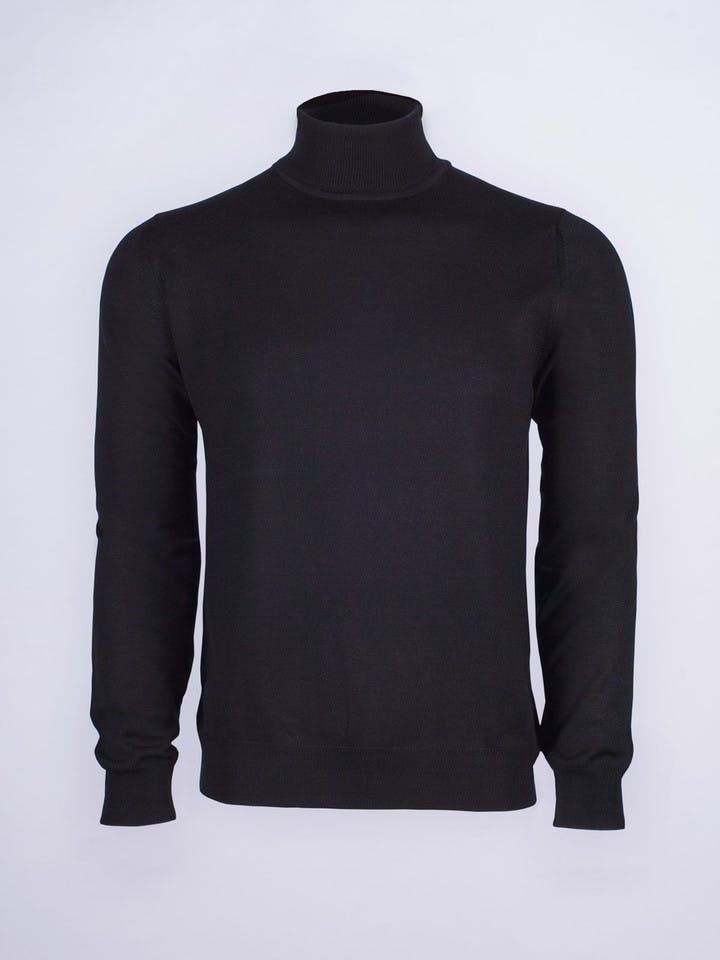 Men's Black Merino Wool Turtleneck Sweater