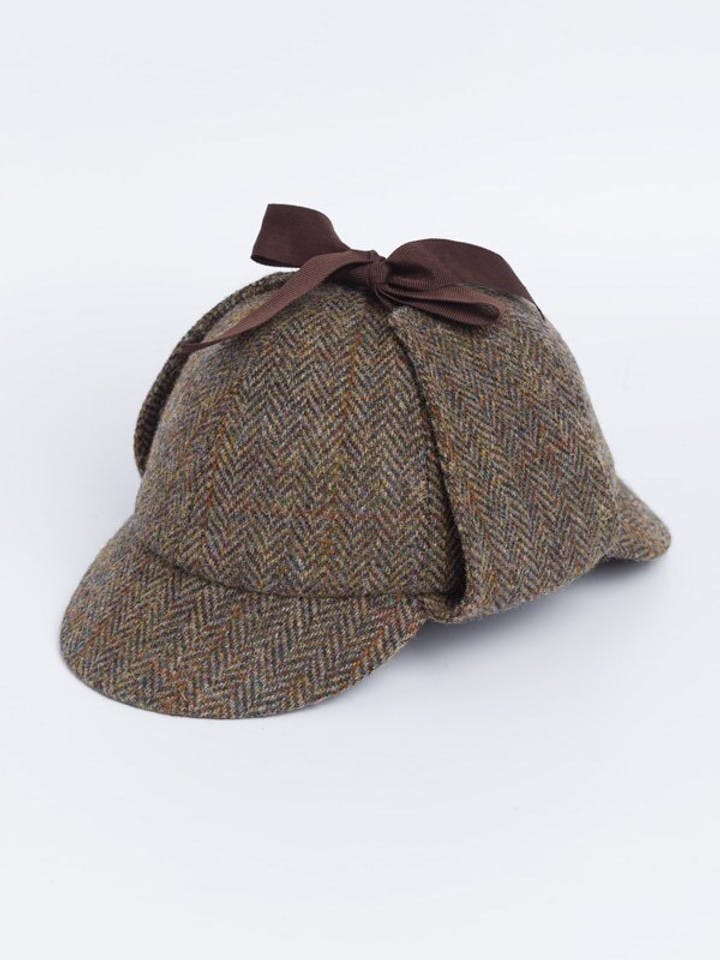Image of Mens Brown Sherlock Holmes Deerstalker Harris Tweed Hat