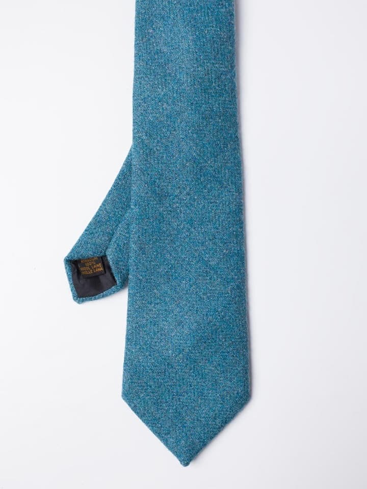 Blue Herringbone Wool Tweed Tie