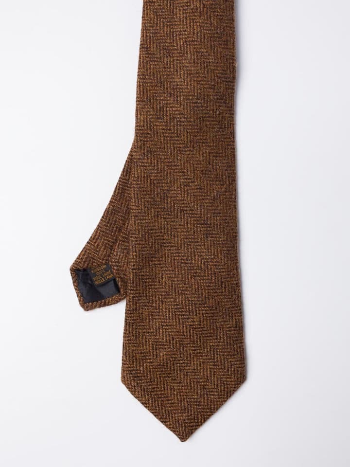 Brown Herringbone Wool Tweed Tie