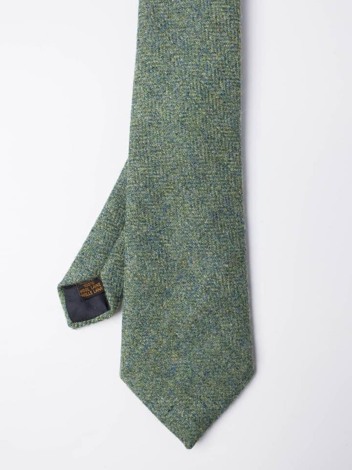 Green Herringbone Wool Tweed Tie