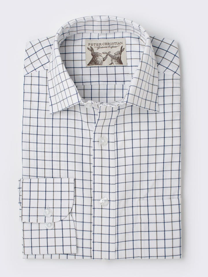 Men's Blue and White Cotton Checked Shirt