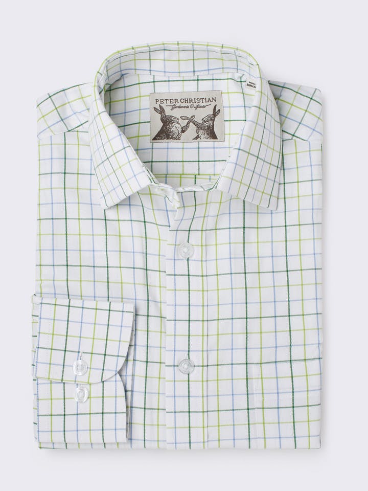 Men's Green and White Cotton Check Shirt