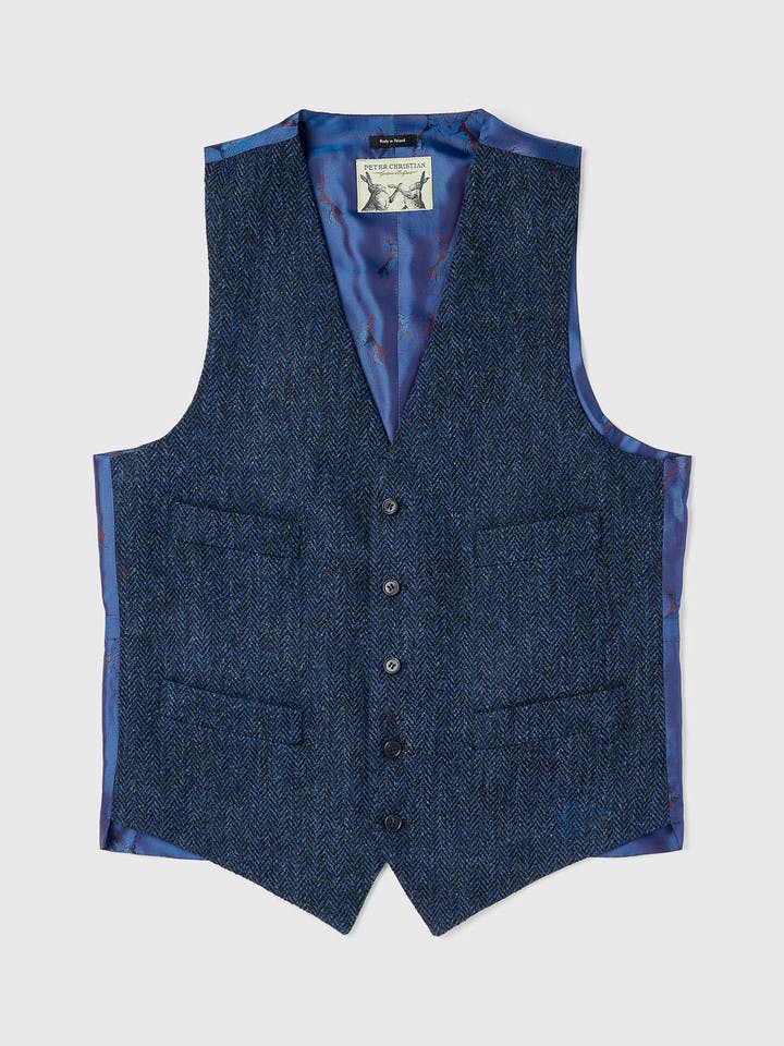 Men's Blue  Herringbone Harris Tweed Vest