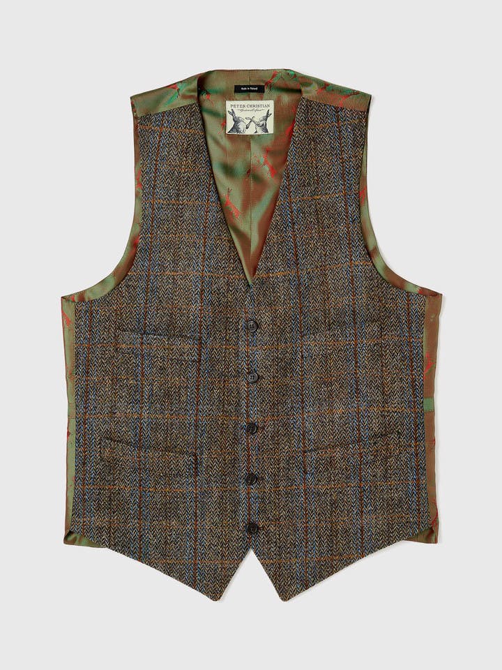 Men's Brown Green Harris Tweed Vest