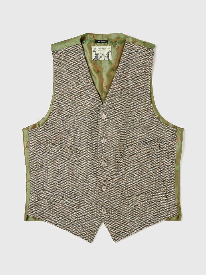 Men's Oat Cream Harris Tweed Wool Vest