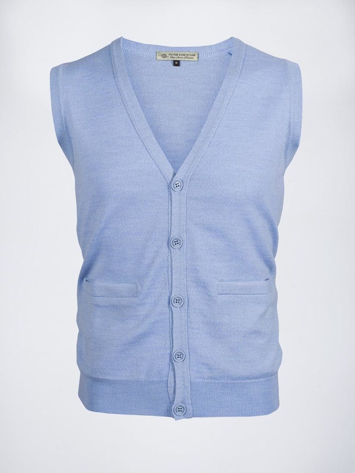 Men's Duck Egg Blue Merino Vest - Button Front