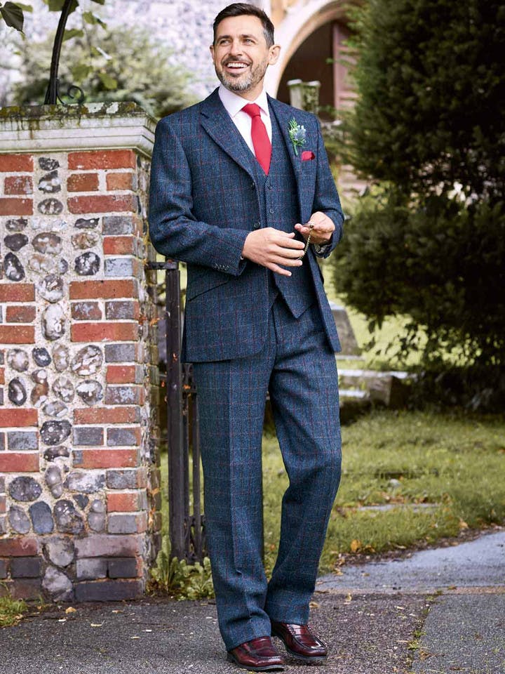 Image of Mens Slate Blue Harris Tweed 3 Piece Suit