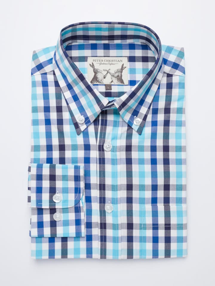 Button Down Sky & Blue Ensign Check Long Sleeve Shirt Folded