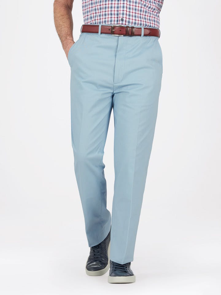 Image of Mens Sky Blue Flat Front Chinos
