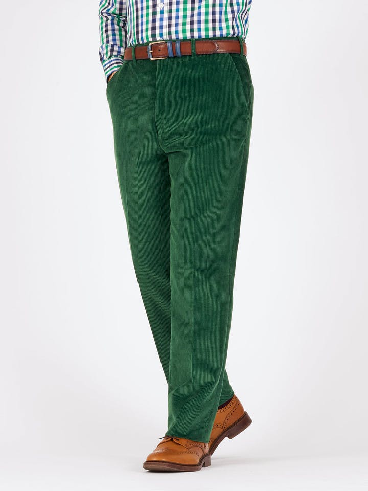 Men's Emerald Green Flat Front Corduroy Pants
