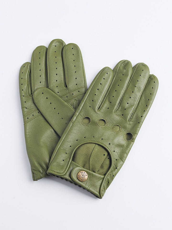 Green Dents Leather Driving Gloves
