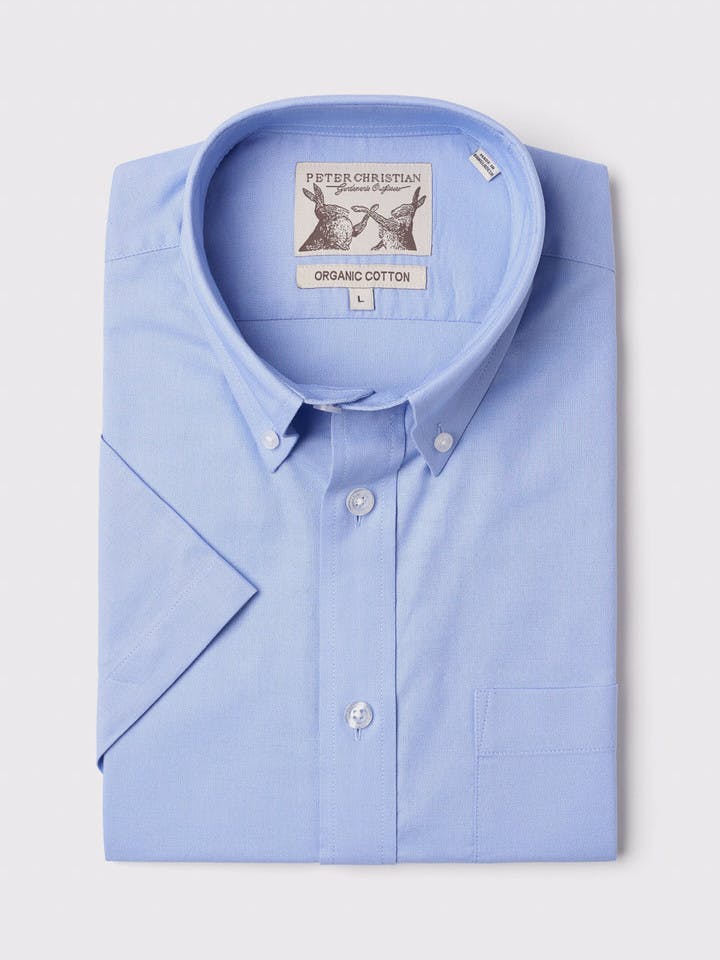 Men's Blue Cotton Short Sleeve Shirt