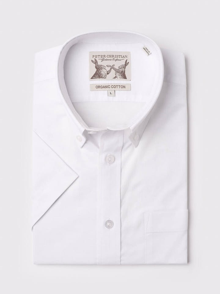 Men's White Cotton Short Sleeve Shirt