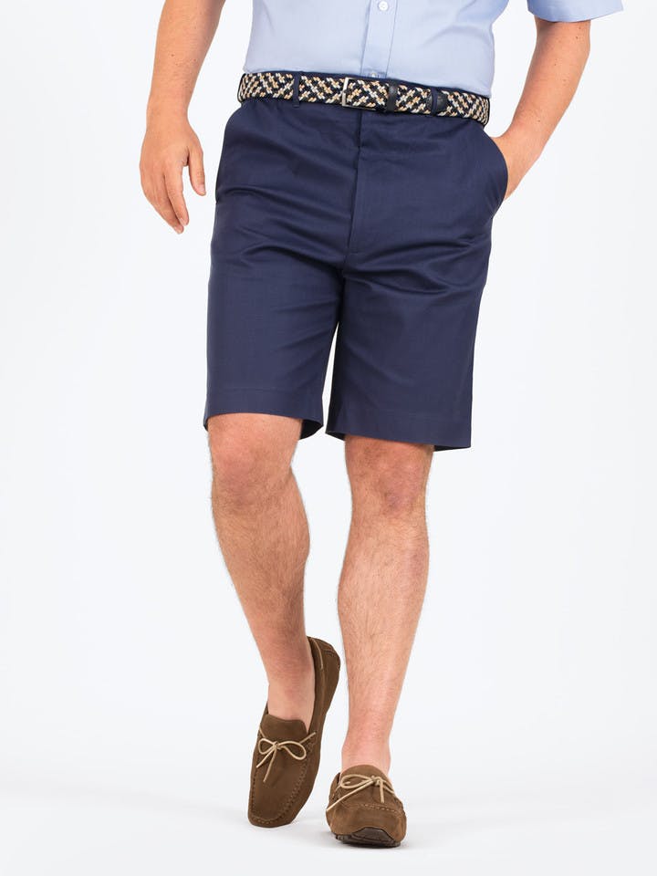 Men's Navy Cotton Stretch Flat Front Khaki Shorts