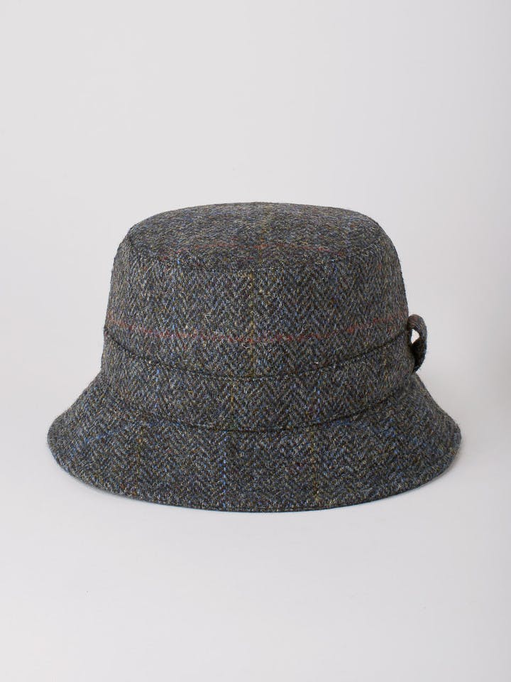 Blue Harris Tweed Roll Up Hat