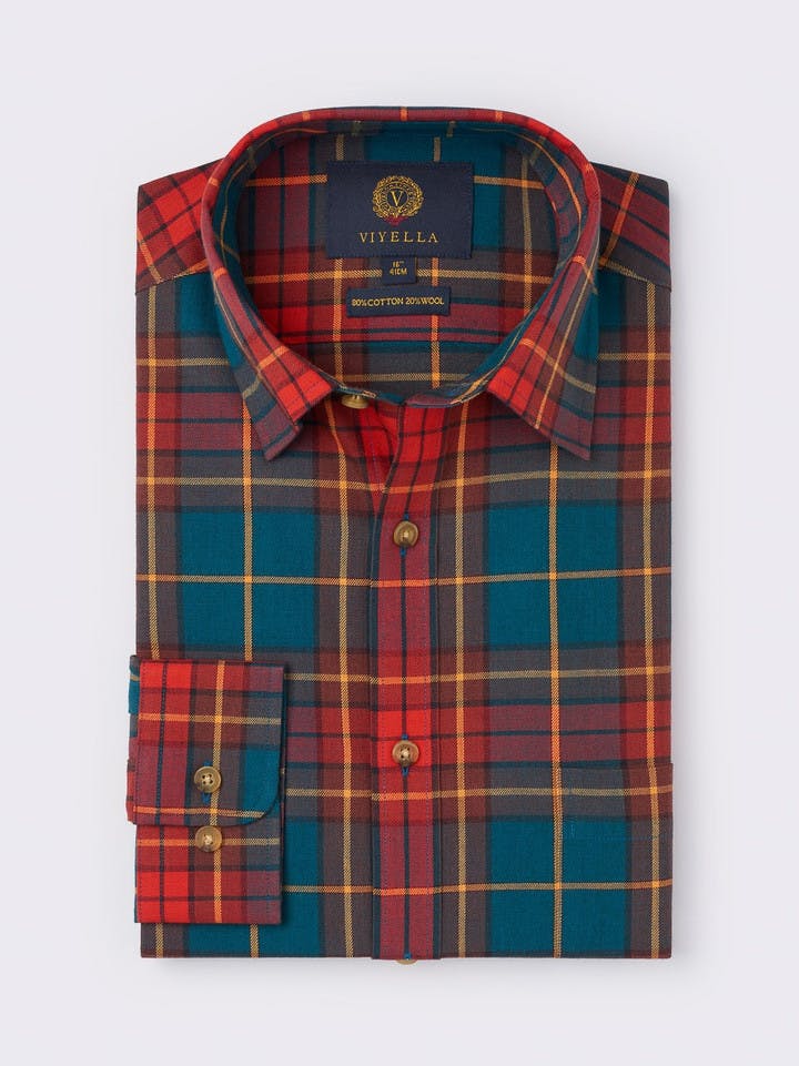 Men's Red Viyella Wool & Cotton Check Shirt