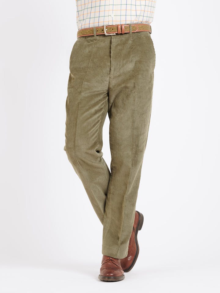 Men's Green Flat Front Corduroy Pants