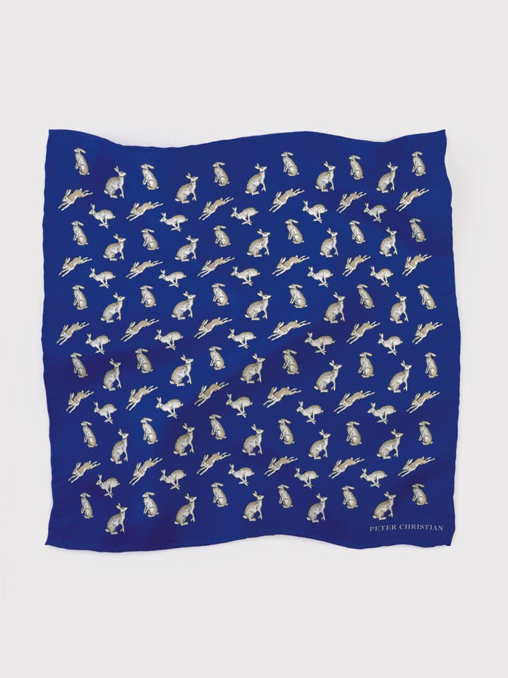 Midnight Blue Hares Silk Pocket Squares