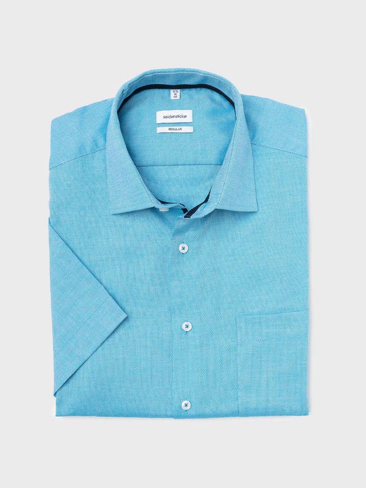 Men's Blue Oxford Seidensticker Short Sleeve Shirt