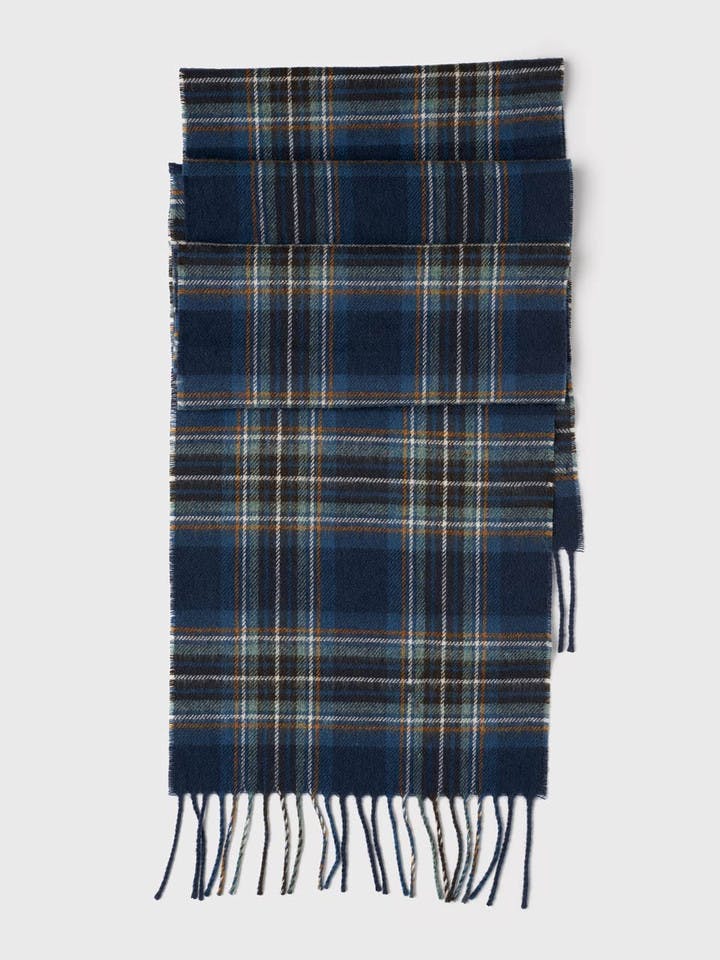 Blue Wool Check Scarf
