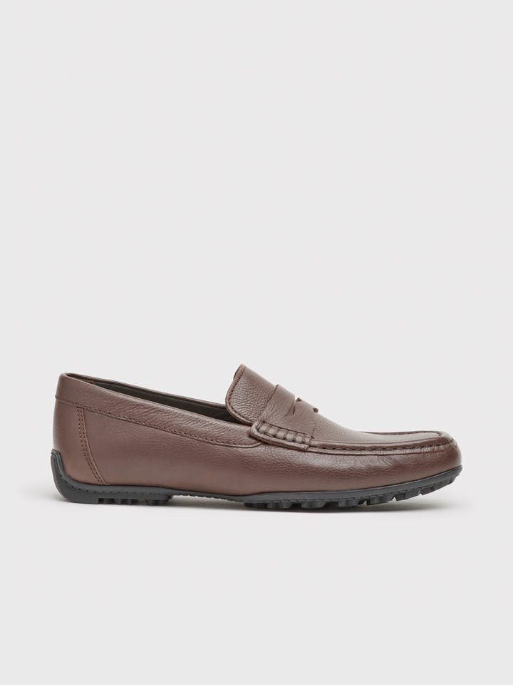 Men's Brown Geox Plus-Grip Leather Moccasin