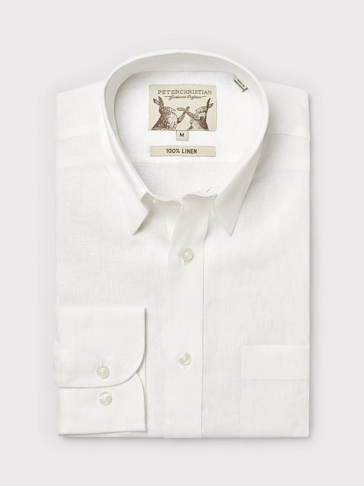 Men's White 100% Linen Long Sleeve Shirt
