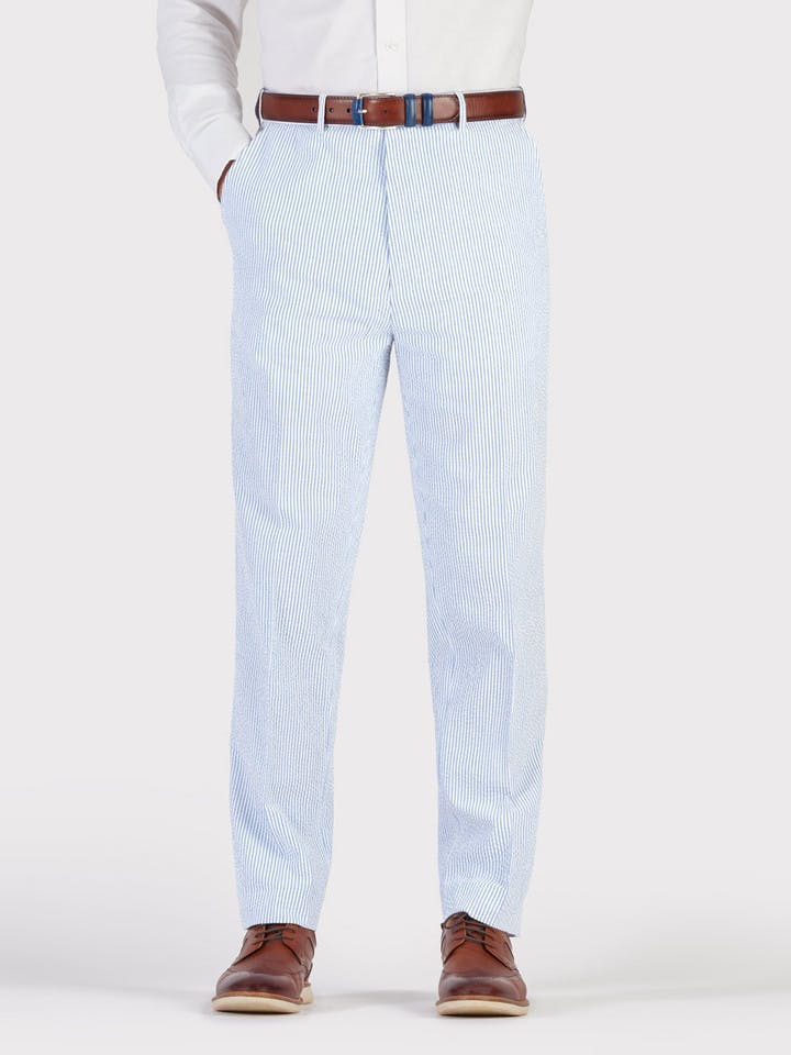 Men's Blue & White Striped Seersucker Suit Pants