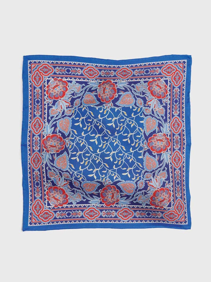 Men's Blue Floral Silk Pocket Square