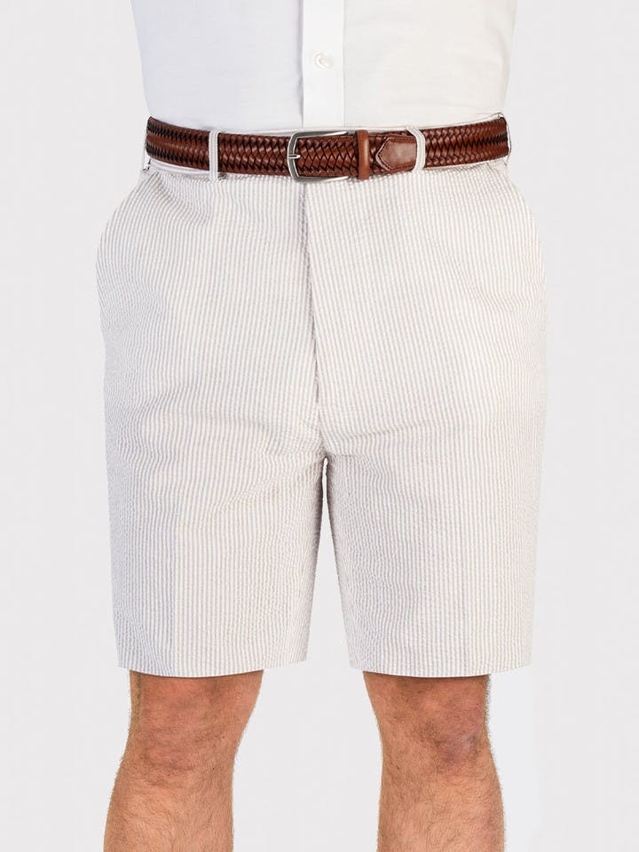 Men's Beige & White Stripe Seersucker Shorts