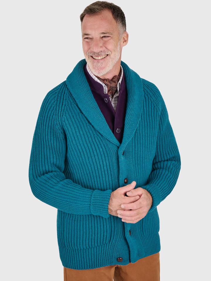 Kingfisher Blue Shawl Neck Cardigan Model