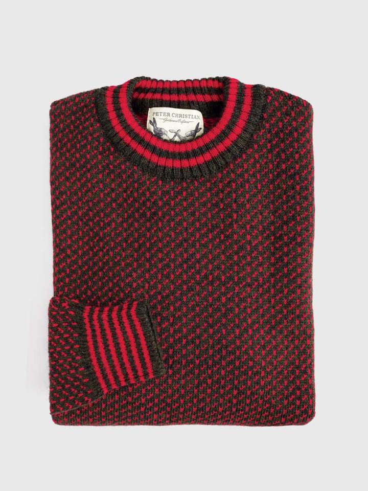 Men's Green & Red Norwegian Style Sweater Folded