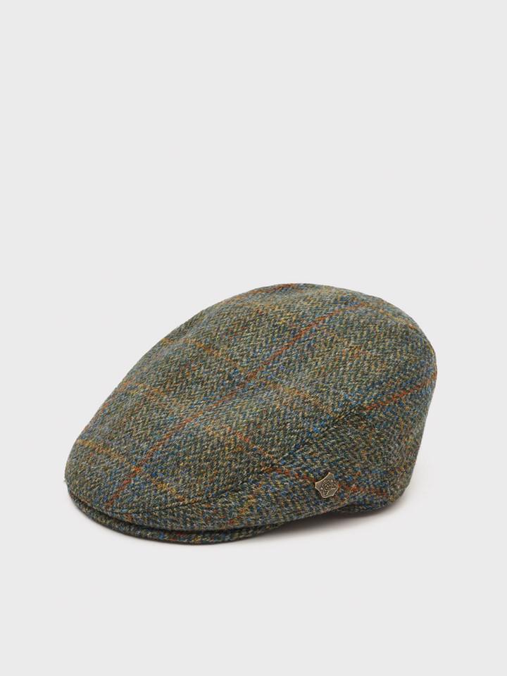 Moss Green Harris Tweed Flat Top Cap