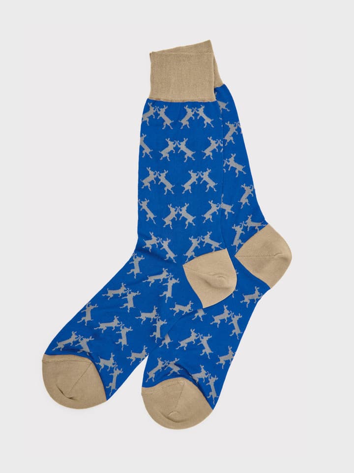 Royal Blue Mercerised Cotton Boxing Hares Socks