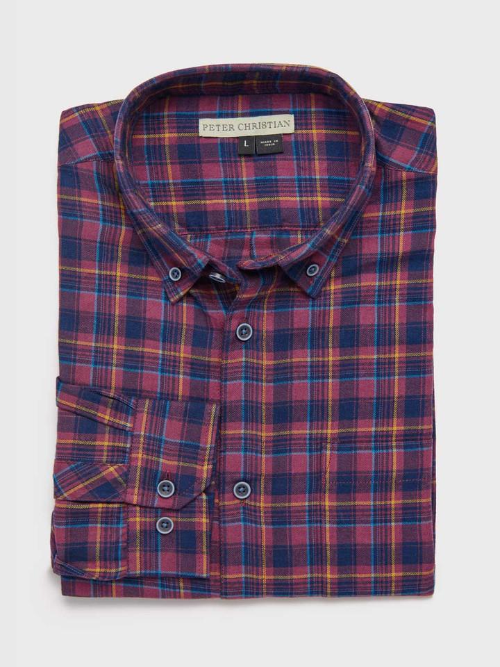 Wine Red Cotton Checked Shirt Flat