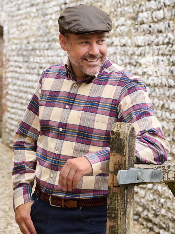 Navy Blue Flannel Check Shirt  On Model