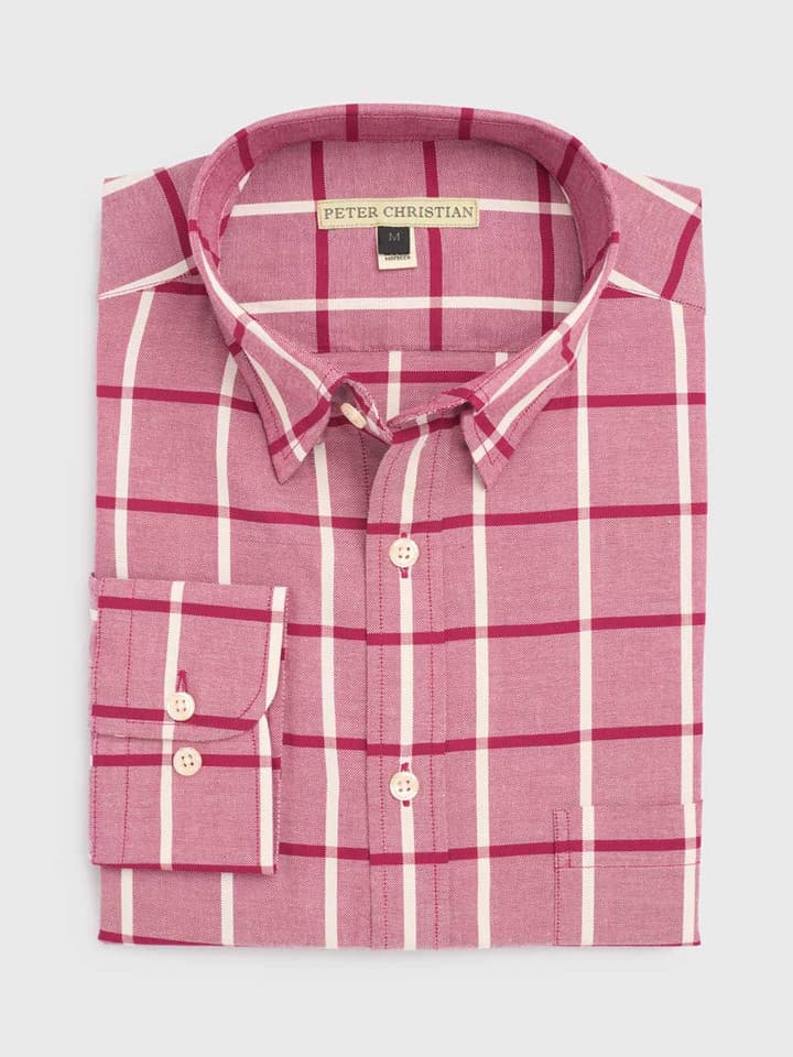 Wine Red Window Pane Check Shirt