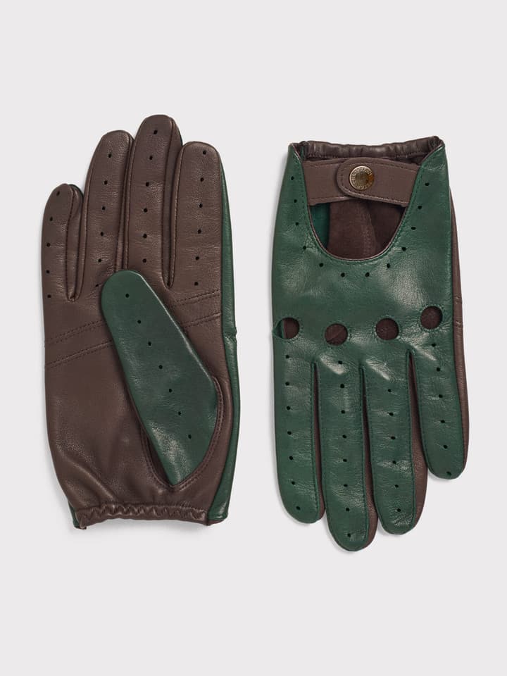 Green & Brown Leather Driving Gloves