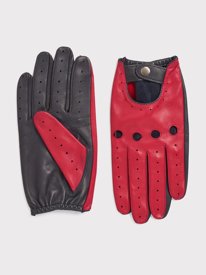 Red & Navy Leather Driving Gloves